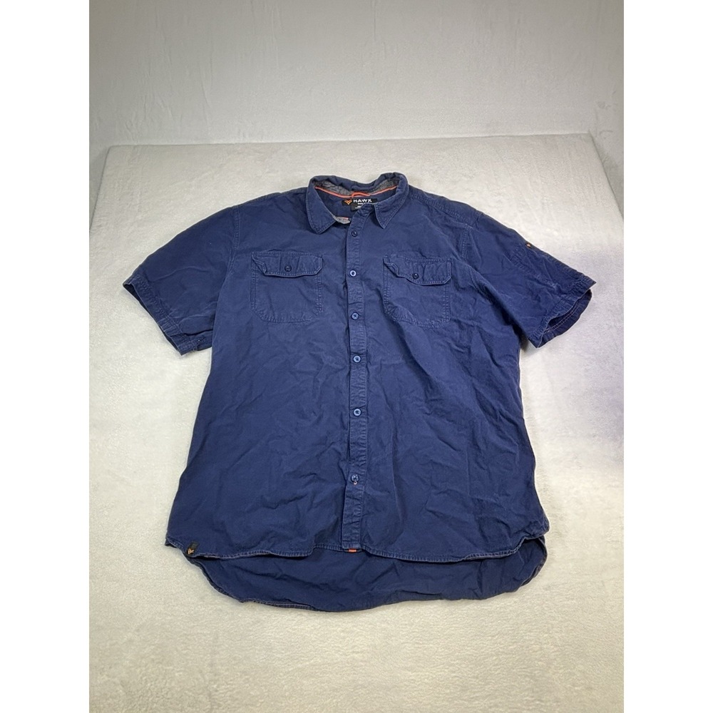 Hawx Work Gear Shirt Men's 2XL Blue Button Up Flap Pockets Short Sleeve Outdoor